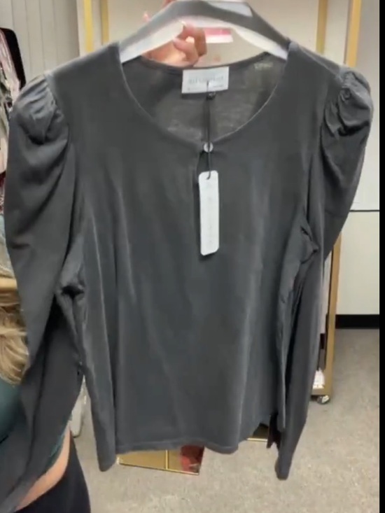 Self Contrast Tops - NWT Self Contrast Long Sleeve Top w/ Puff-Sleeve, Front Keyhole Button Gray